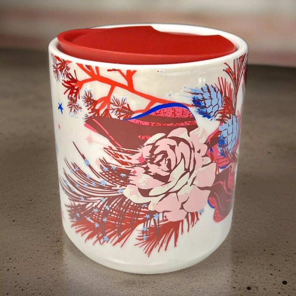 NEW Starbucks Holiday 2023 Tumbler Ceramic Double Walled Roses & Pinecones 8 oz.